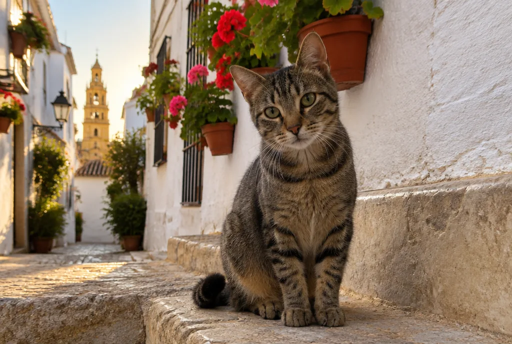 Gato atigrado en una calle de Córdoba